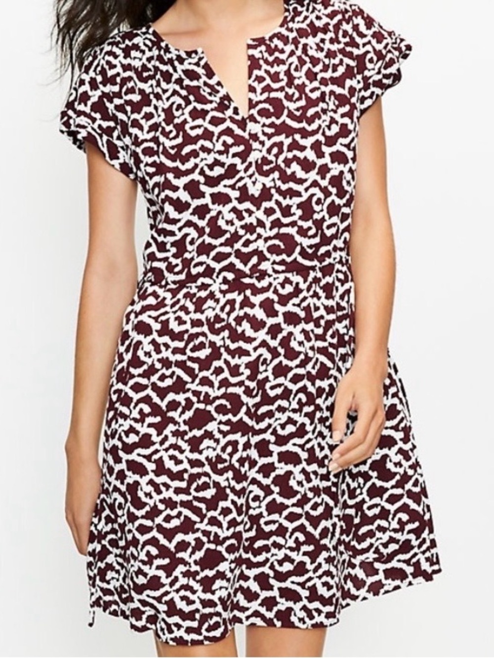 LOFT Maroon and White Patterned Mini Dress